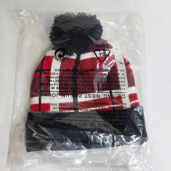 Pokémon Center Pikachu & Eevee Red Black Plaid Knit Beanie One Size Adult - NEW - Picture 4 of 4